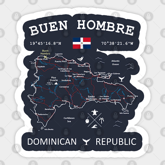 Buen Hombre Dominican Republic Flag Travel Map Coordinates GPS Sticker by French Salsa